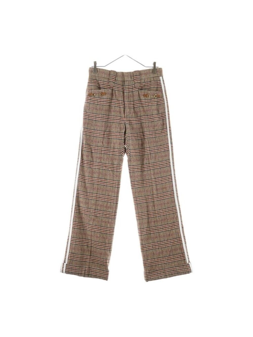 Gucci Three Stripe Horsebit Check Wool Long Straightpants Brown